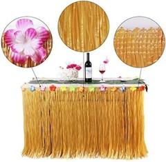 9Ft Hawaiian Luau Table Skirt With Tropical Flowers And Palm Leaves Decor