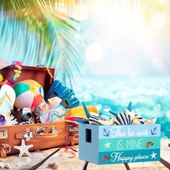 Marsui Beach Table Decor Mini Wooden Crate with 6 Starfish Shells Style