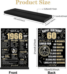Black Gold 60Th Birthday Decorations Back in 1966 Table Sign for Men Women, Two-