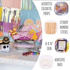 Quinceanera Photo Booth Props – 41-Pc Photobooth Kit with 8 X 10-Inch Sign, 60 A