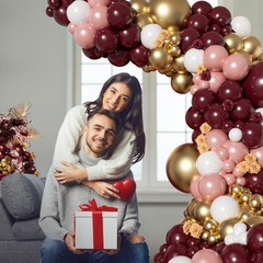 142pcs Burgundy Balloon Arch Garland Kit with Metallic Rose Gold Maroon Gold …