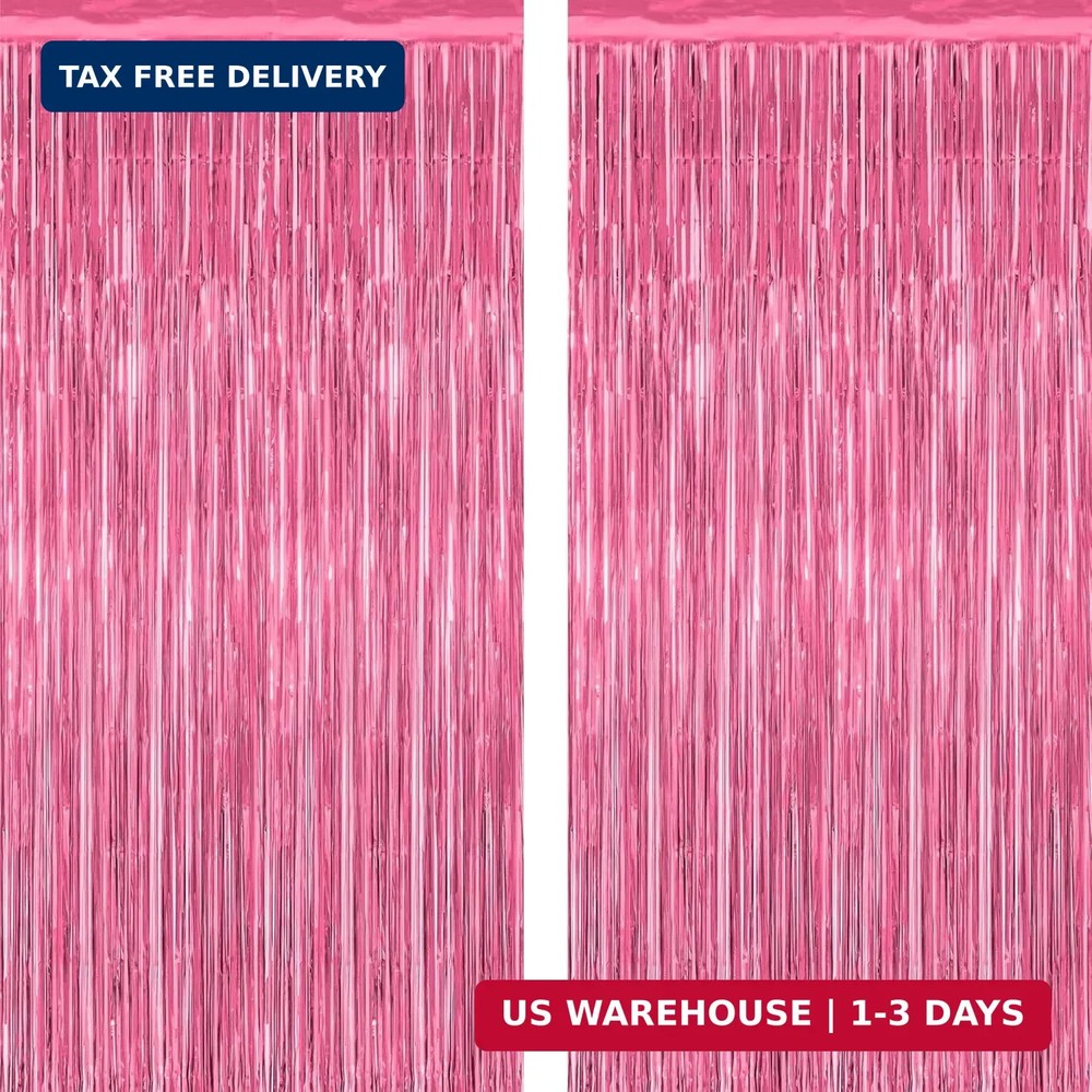 2 Pack Pink Party Decorations, 3.28 FT x 7.05 FT Pink Backdrop, Metallic Tinsel