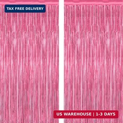 2 Pack Pink Party Decorations, 3.28 FT x 7.05 FT Pink Backdrop, Metallic Tinsel