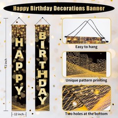 Birthday Celebration Banner, Decorations For All Ages, 72×12 Inch, Black