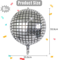 6-Pack 22 Inch Silver 4D Disco Ball Balloons – Decorations for 90S Dancing Queen