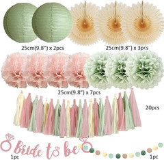 Boho Pastel Bridal Shower Decorations in Dusty Pink and Sage Green