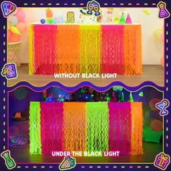 Neon Party Decorations 2 Pack Metallic Tinsel Fringe Table Skirts
