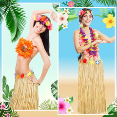 Luau Party Decorations, 2PCS Gold Hawaiian Themed Table Skirt Party Decorations,