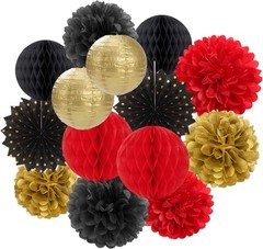 Red-Black Gold Party Decorations Streamers Lanterns – 14pcs Casino-Theme Grad…