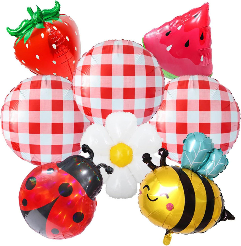 8Pcs Picnic Balloons Gingham Balloons Picnic Party Decoration BBQ Themed Party D