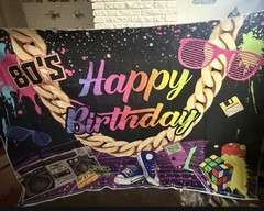 80s Theme Birthday Party Decorations Set w/ Backdrop Banner & Props Multicolor