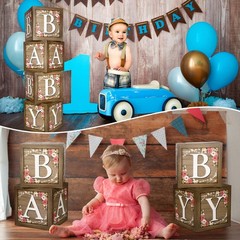 Rustic Floral Brown Baby Boxes Letters Bear Blocks Gender Reveal Props