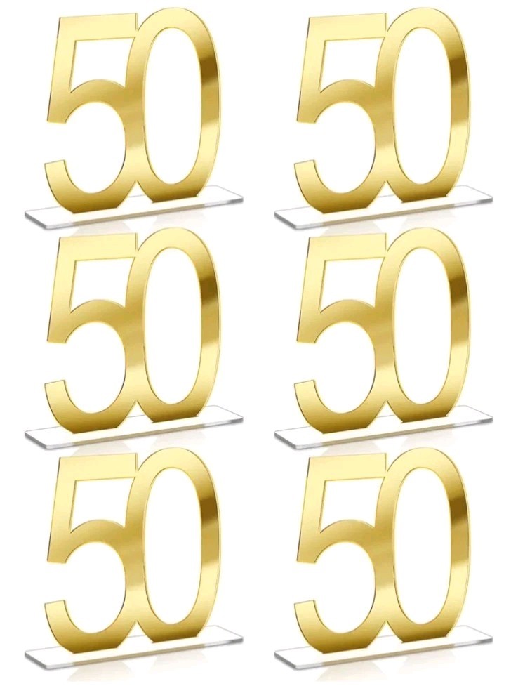 Threehoney 6 Pcs Mirror Gold 50th Celebration Decorations