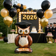 Class of 2026 Graduation Balloon, Large Size Standing Owl Foil Balloon, Self Sta