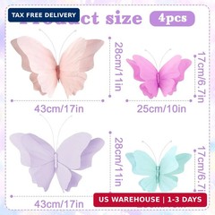 3D Hanging Butterfly Decorations, Butterfly Birthday Party Decorations, 4 Pcs Cr