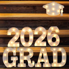 Elegant Graduation Decorations 2026: 8 LED Marquee Lights & Doctoral Hat Set