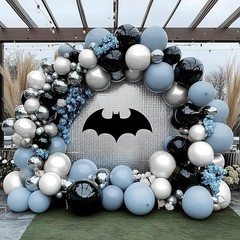 Blue Black Balloon Garland Double Dusty Blue White Balloons Black Silver Ball…