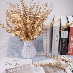 FEQO 36 Pcs Gold Eucalyptus Stems Artificial Leaves Faux 36 pcs,