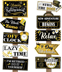 20 Pcs Retirement Party Decorations Black and Gold Happy Retirement Banner Sign