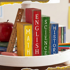 4 Pcs Back to School Table Decoration Wooden Subject Decoration Welcome Back to