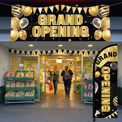 7ft Grand Opening Store Sign Triangle Flags Set – Black Gold