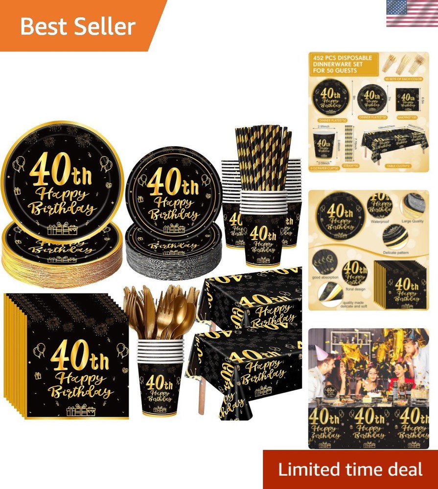 Stylish 452 Pcs 40th Birthday Party Supplies: All-in-One Celebration Kit