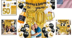 Durable 50th Birthday Decorations with Balloons, Banner & Fringe Curtain