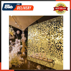 Square Light Gold Sequin Wall Panels Shimmer Wall Birthday Party Backdrop