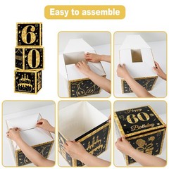 60th Birthday Decorations Boxes for Men- 3PCS Black Gold Happy 60th Birthday …