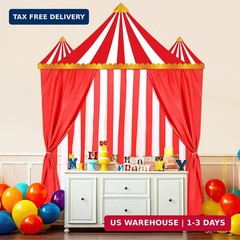 Tingjoo 4 Pcs Carnival Circus Party Decorations Backdrops Red and White Striped