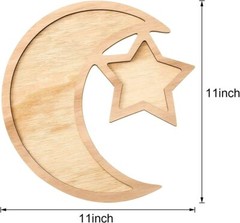 2 Set Ramadan and Eid Wooden Moon and Star Tray Tableware Decoration