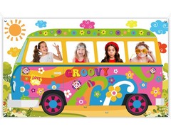 60s Hippie Bus Photo Prop Backdrop Fabric Retro Groovy Van Selfie Frame Banner