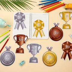 54 PCS Assorted Award Ribbon Cutouts Gold Silver Bronze Medals 1st 2nd 3rd