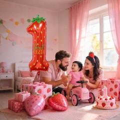 Berry First Birthday Decor, 40» Strawberry Number 1 Balloon Strawberry 1st B.