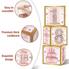 18th Birthday Decorations Boxes for Girls – 3PCS Pink Rose Gold Happy 18th Bi…