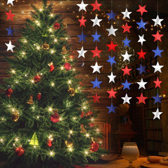 Red White and Blue Star Garland Banner, 66 Feet Patriotic Star Hanging Streamer