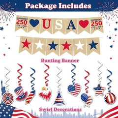 250th Anniversary Decorations: Patriotic Hanging Swirls & Banner Set for 4th …