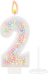 MTLEE Number 2 Candle Pastel Macaron Glitter 3D Rainbow macaron color