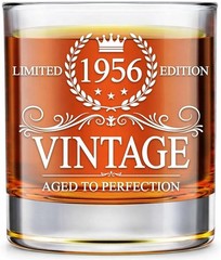 70th Birthday Celebration Glass – Handcrafted 1956 Vintage Whiskey Style