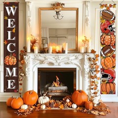 Fall Decorations Maple Leaves Pumpkin Welcome Porch Sign Door Banner Gift 12×71″