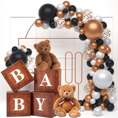 Wood Baby Shower Boxes Party Decorations – 4 Wood Grain Brown Blocks with Pri…