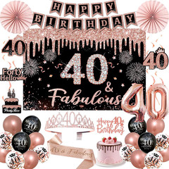40Th Birthday Decorations for Women – 34Pcs Black Rose Gold Birthday Party Decor