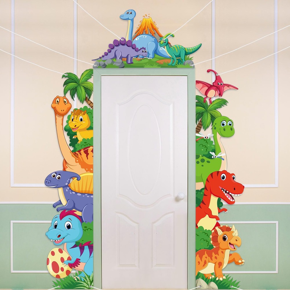 3 Pcs Dinosaur Door Banner Decorations Dino Themed Porch Sign Hanging Banners…
