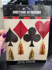 CASINO NIGHT HONEYCOMB DECORATIONS w/ TASSELS (4) ~ Birthday Party Supplies Red