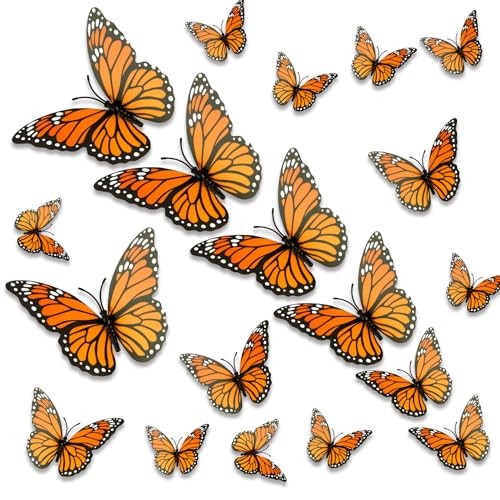 Monarch Butterfly Decorations, 24 PCS Monarch Butterfly Wall Decor 3D Style a