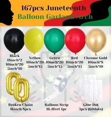 Juneteenth Balloon Garland Kit – 167pcs Happy Juneteenth Decorations for Black H