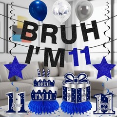 Durable 11th Birthday Decor Kit in Blue and Silver – Easy to Hang and Reusable