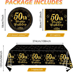 41Pcs 50th Birthday Party Decorations for Men Women, Black Gold Happy 50th Birth