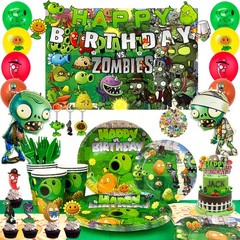 169 Pcs Plants Vs Play Game Zombies Party Kit Banner Balloon Backdrop Tableware