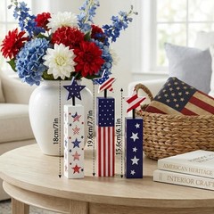 3-Piece Patriotic Wooden Tabletop Set Red White and Blue Removable Stars Tier…